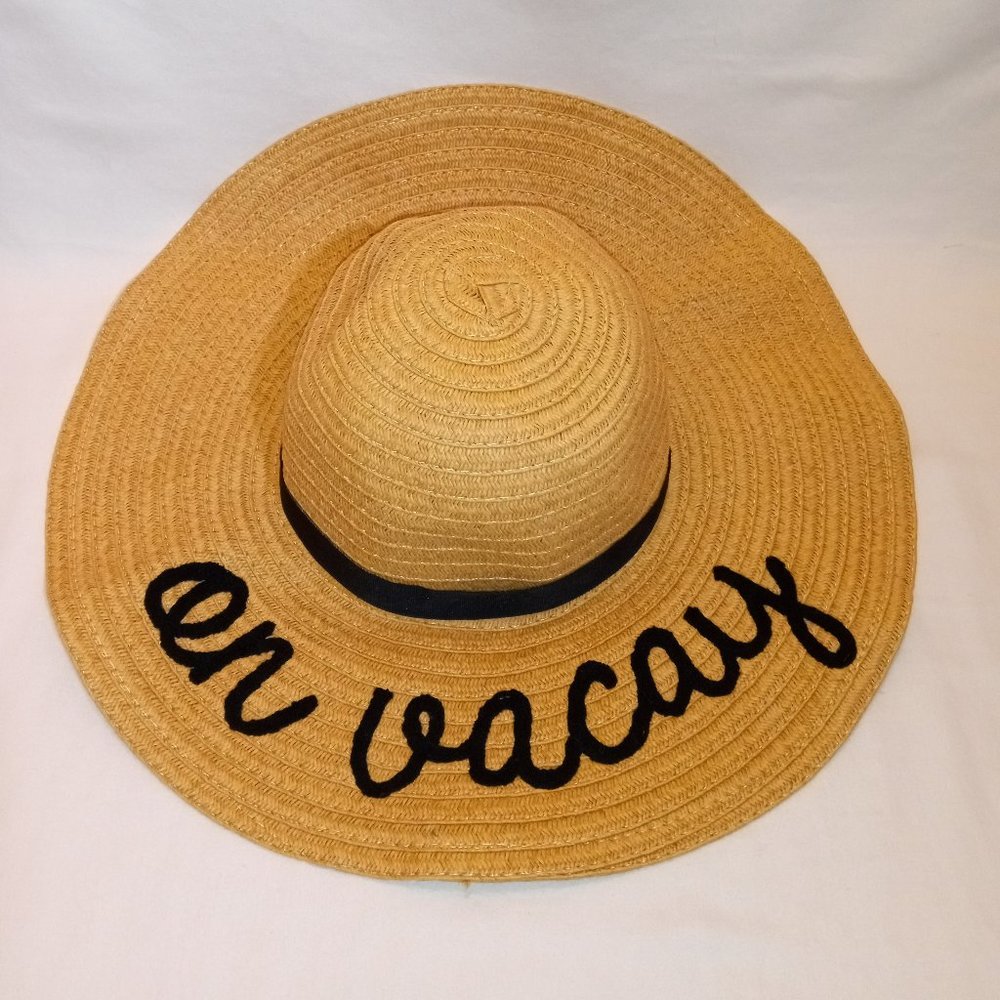 "On Vacay" Straw Wide Brimmed Summer Floppy Hat